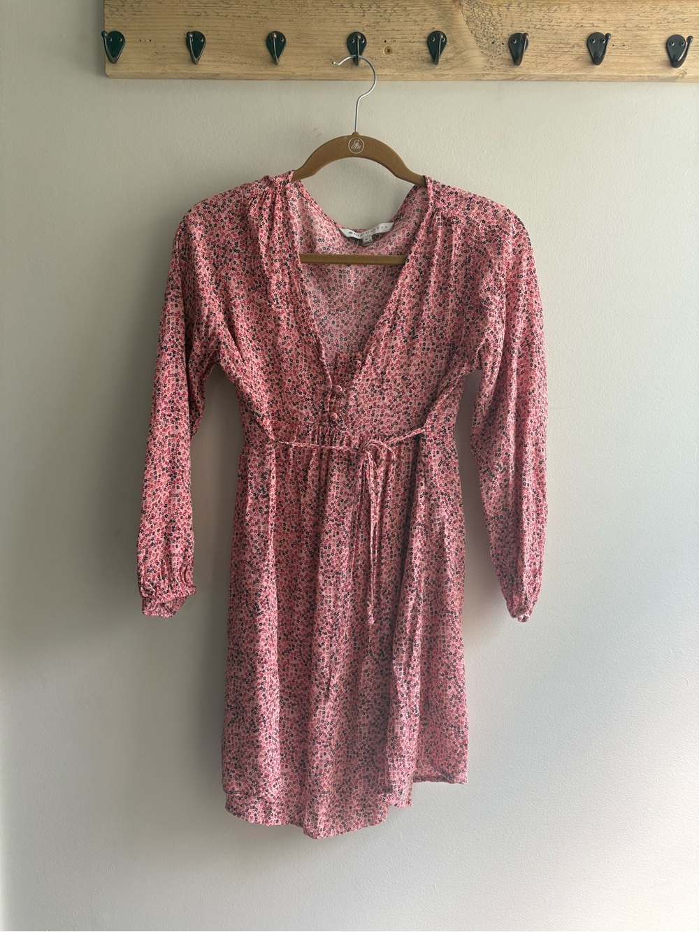 Floral Pink Long-Sleeve Tie-Waist Dress